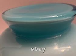 Vintage Turquoise Cased Glass Punch Bowl With 9 Cups And Ladel Read Description