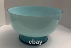 Vintage Turquoise Cased Glass Punch Bowl With 9 Cups And Ladel Read Description