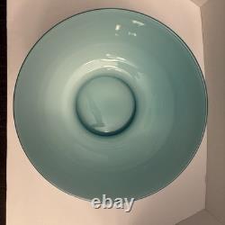 Vintage Turquoise Cased Glass Punch Bowl With 9 Cups And Ladel Read Description