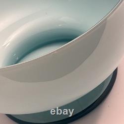 Vintage Turquoise Cased Glass Punch Bowl With 9 Cups And Ladel Read Description