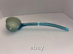 Vintage Turquoise Cased Glass Punch Bowl With 9 Cups And Ladel Read Description