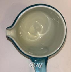 Vintage Turquoise Cased Glass Punch Bowl With 9 Cups And Ladel Read Description