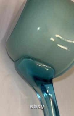 Vintage Turquoise Cased Glass Punch Bowl With 9 Cups And Ladel Read Description