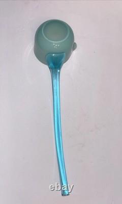 Vintage Turquoise Cased Glass Punch Bowl With 9 Cups And Ladel Read Description