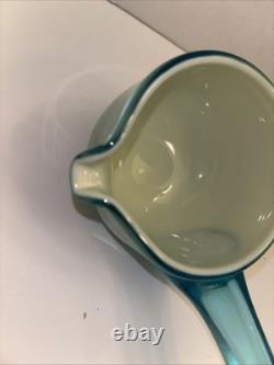Vintage Turquoise Cased Glass Punch Bowl With 9 Cups And Ladel Read Description