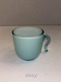 Vintage Turquoise Cased Glass Punch Bowl With 9 Cups And Ladel Read Description
