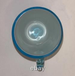 Vintage Turquoise Cased Glass Punch Bowl With 9 Cups And Ladel Read Description