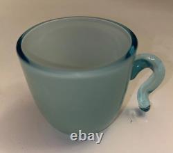 Vintage Turquoise Cased Glass Punch Bowl With 9 Cups And Ladel Read Description