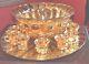 Vintage United States Glass Punch Bowl & 12 Cups Gold Flash Glass