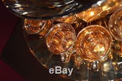 Vintage United States Glass Punch Bowl & 12 Cups Gold Flash Glass