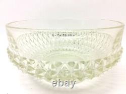 Vintage Used Clear Pressed Glass Spiked Design Large Serving Punch Bowl