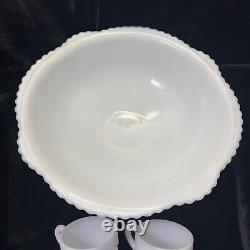 Vintage VTG 13pc Thatcher McKee Concord White Milk Glass Punch Bowl Set 12 Cups