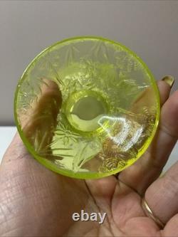 Vintage Vaseline Uranium Floral and Trout Mini Punch Bowl 6 cups Child Set Glows