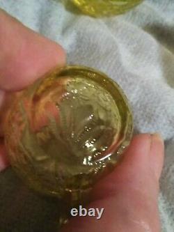Vintage Vaseline Uranium Glass Child's Toy Mini Punch Bowl & 3 Cups Rare