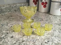 Vintage Vaseline Uranium Westmoreland Glass Childs Toy Mini Punch Bowl & 6 Cups