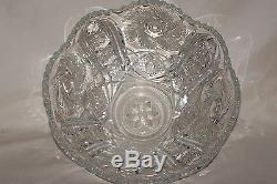 Vintage Very Detailed Large Glass Punch Bowl Set Underplate Cups Ladle Unknown