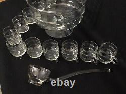 Vintage West Virginia Glass Specialty Co. Bamboo Pattern Crystal Punch Bowl Set