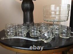 Vintage West Virginia Glass Specialty Co. Bamboo Pattern Crystal Punch Bowl Set
