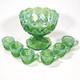 Vintage Westmoreland Iridescent Green Thumbelina Glass Mini Punch Bowl Set RARE
