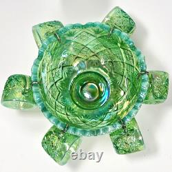 Vintage Westmoreland Iridescent Green Thumbelina Glass Mini Punch Bowl Set RARE