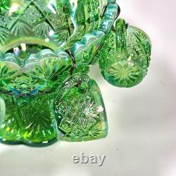 Vintage Westmoreland Iridescent Green Thumbelina Glass Mini Punch Bowl Set RARE