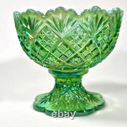 Vintage Westmoreland Iridescent Green Thumbelina Glass Mini Punch Bowl Set RARE