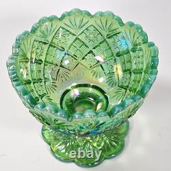 Vintage Westmoreland Iridescent Green Thumbelina Glass Mini Punch Bowl Set RARE