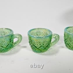 Vintage Westmoreland Iridescent Green Thumbelina Glass Mini Punch Bowl Set RARE