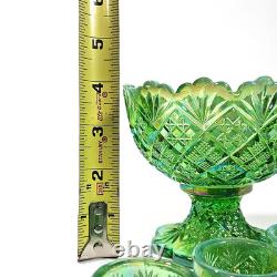 Vintage Westmoreland Iridescent Green Thumbelina Glass Mini Punch Bowl Set RARE