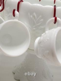 Vintage Westmoreland Milk Glass Grape Punch Bowl and 12 Cups With Ladle & Hooks