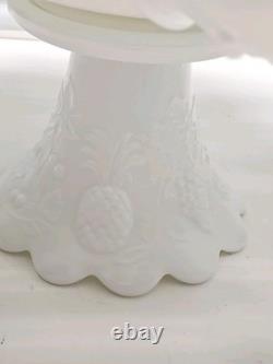 Vintage Westmoreland Milk Glass Grape Punch Bowl and 12 Cups With Ladle & Hooks