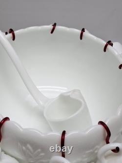 Vintage Westmoreland Milk Glass Grape Punch Bowl and 12 Cups With Ladle & Hooks