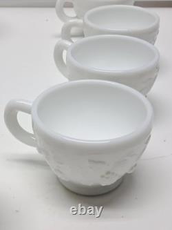 Vintage Westmoreland Milk Glass Grape Punch Bowl and 12 Cups With Ladle & Hooks