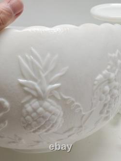 Vintage Westmoreland Milk Glass Grape Punch Bowl and 12 Cups With Ladle & Hooks