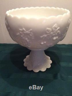 Vintage Westmoreland Milk Glass Punch Bowl Pedestal Set with 12 Cups