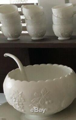 Vintage Westmoreland Milk Glass Punch Bowl Set 18 Cups & Ladel