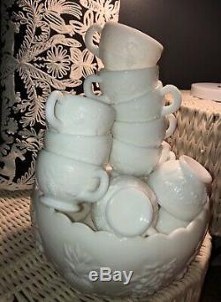 Vintage Westmoreland Milk Glass Punch Bowl Set With Sixteen Glasses