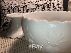 Vintage Westmoreland Milk Glass Punch Bowl Set With Sixteen Glasses