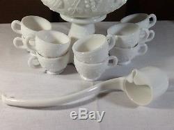 Vintage Westmoreland Milk Glass Punch Bowl Set with 10 Cups and Ladle