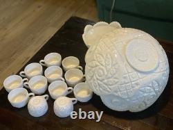 Vintage Westmoreland milk glass punch bowl and cup set. 12 cups