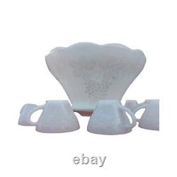Vintage White MILK GLASS Punch Bowl with cups