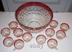 Vintage Whitehall Colony Ruby Flashed Punch Bowl Set with 12 Pedestal Cups