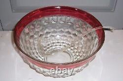 Vintage Whitehall Colony Ruby Flashed Punch Bowl Set with 12 Pedestal Cups