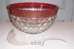 Vintage Whitehall Colony Ruby Flashed Punch Bowl Set with 12 Pedestal Cups