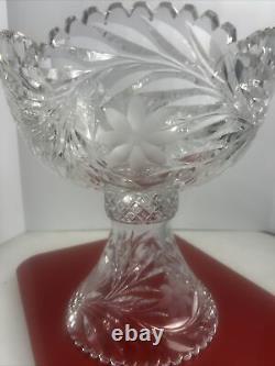 Vintage XL Beautiful Cut Crystal Punch Bowl & Pedestal 2 Pieces 12 Tall 12 lbs