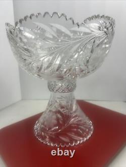 Vintage XL Beautiful Cut Crystal Punch Bowl & Pedestal 2 Pieces 12 Tall 12 lbs