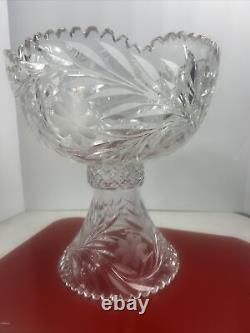 Vintage XL Beautiful Cut Crystal Punch Bowl & Pedestal 2 Pieces 12 Tall 12 lbs