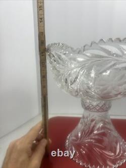 Vintage XL Beautiful Cut Crystal Punch Bowl & Pedestal 2 Pieces 12 Tall 12 lbs