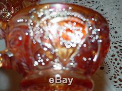 Vintage amb orang carnival Glass 2 pc Punch Bowl Set 10 Cups Exquisite Marigold