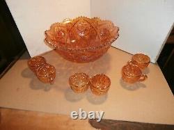 Vintage carnival glass punch set Marigold Imperial Hobster n Flower pattern
